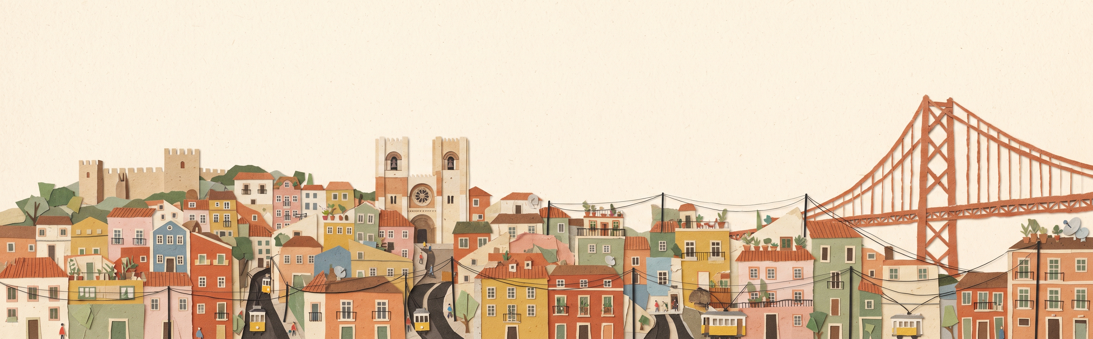 Lisboa recortada em papel: o castelo, a Sé, os elétricos e a ponte